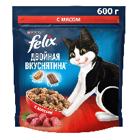 Сухой корм Felix® Двойная Вкуснятина® для взрослых кошек, с мясом, Пакет, 600 г