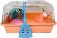 Клетка-террариум Зооэкспресс, для грызунов с метал. дверкой и компл., 42х30,5х22, большой, оранж