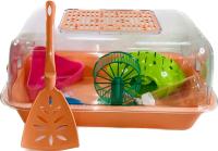 Клетка-террариум Зооэкспресс, для грызунов с пласт. дверкой и компл., 40х27х18, средний, оранжевый