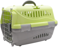 17323 Переноска для животных "Турне" S с метал.дверцей (коврик + ремень) 42*29,5*26 см зеленая
