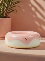 Миска Mr.Kranch Bamboo Пончик, керамическая, розовая на бамбуковой подставке 250 мл