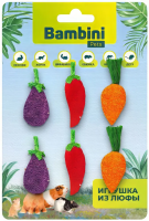 Игрушка Bambini Pets для грызунов "Набор овощей" из люфы, 6 шт