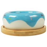 Миска Mr.Kranch Bamboo Пончик, керамическая ,голубая на бамбуковой подставке 250 мл