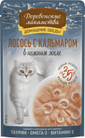 Деревенские лакомства Домашние обеды 70 г консервы для кошек лосось с кальмаром в нежном желе пауч