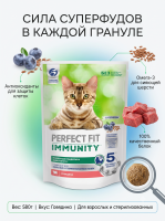 Сухой корм для кошек, для иммунитета с говядиной, сем. льна и голубикой 580г. Perfect Fit Immunity