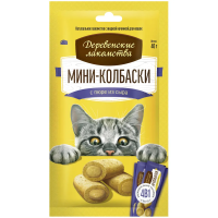 Деревенские лакомства 4 шт х10 г мини-колбаски для кошек с пюре из сыра