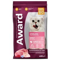 Сухой корм AWARD Sterilized для стерил. кошек с индейкой и курицей с добавл. клюквы и цикория 400гр