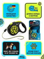 Поводок-рулетка Flexi Safari cord M 5 м, 20кг, желтый леопард