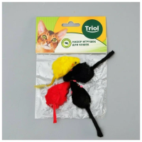 Игрушка Триол для кошек мех натуральный, Мышь, цветная с погремушкой, 5см