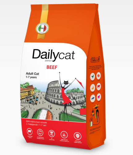 Сухой корм Dailycat casual, для взрослых стерилизованных кошек с говядиной 0,4кг