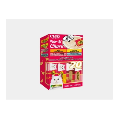 Набор лакомств-пюре для кошек Inaba Ciao, Ассорти с тунцом Магуро и куриным филе 14г, 20шт