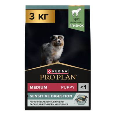 PRO PLAN OPTIDIGEST Сухой корм для Щенков средних пород, ягненок и рис, 3 кг