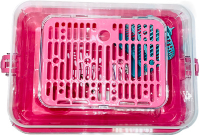 Клетка-террариум Зооэкспресс, для грызунов с пласт. дверкой и компл., 40х27х18, средний, розовый