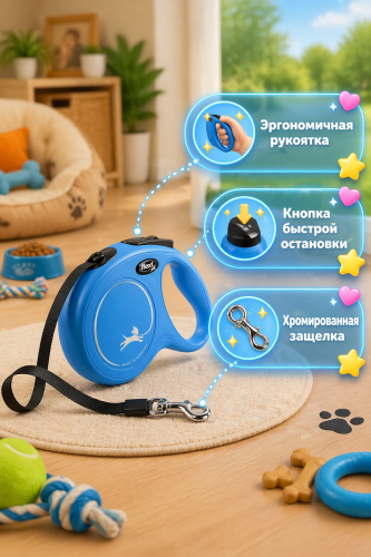 Flexi 42202F Рулетка New Classic M 5м до 25кг (ремень) синяя