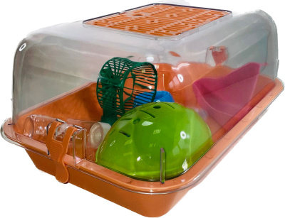 Клетка-террариум Зооэкспресс, для грызунов с пласт. дверкой и компл., 40х27х18, средний, оранжевый