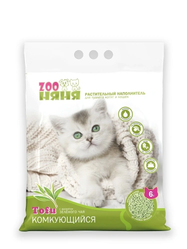 Наполнитель для кошачьего туалета ЗОО Няня Tofu Зеленый чай растительный комкующийся 6л*2,7кг