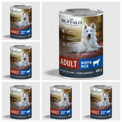 Влажный корм Mr.Buffalo взрослых для собак Говядина с рисом 6*400г