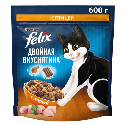 Сухой корм Felix® Двойная Вкуснятина® для взрослых кошек, с птицей, Пакет, 600г