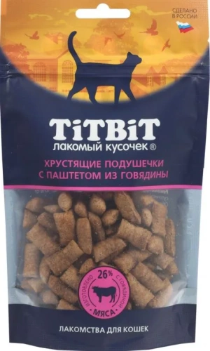 Лакомство Титбит  для кошек Хрустящие подушечки с паштетом из говядины 60г
