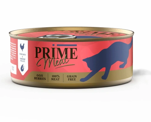 Влажный корм Prime Meat  Курица с креветкой, филе в желе, для кошек ж/б 100г