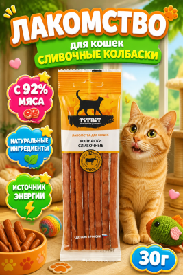 Лакомство Титбит для кошек, колбаски сливичные, 30г