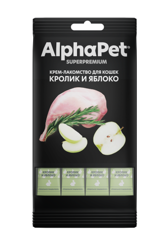 Крем-лакомство Alphapet Superpremium для кошек с кроликом и яблоком 4х12 г.