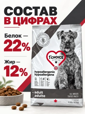 Сухой корм для собак GF Hypoallergenic, утка 4,5 кг 1st CHOICE