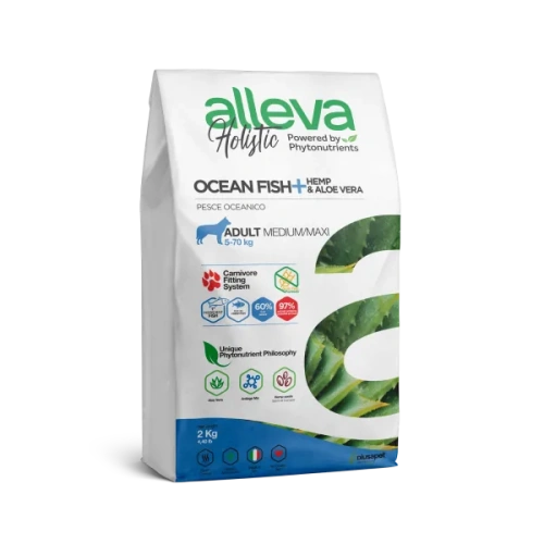 Сухой корм Alleva Holistic Adult Ocean Fish для собак ср.и кр. пород с рыбой конопл. и алое вера 2кг