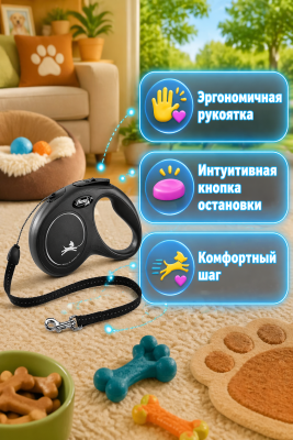 Flexi 40101F Рулетка New Classic S 5м до 12кг (трос) черная