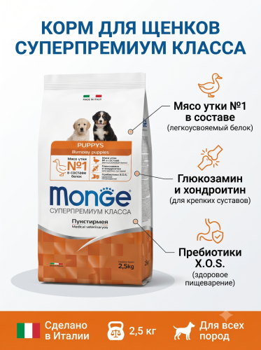 Сухой корм  для собак всех пород, из утки, 2,5 кг. Monge Dog Speciality Line Monoprotein