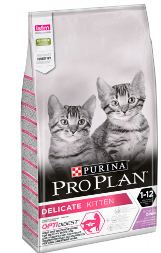 Purina Pro Plan Delicate Kitten Сухой корм для котят с чувствительным пищеварением, индейка, 3 кг