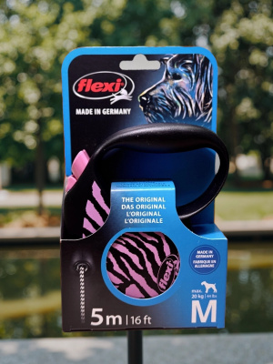 Поводок-рулетка Flexi Safari cord M 5 м, 20кг, розовая зебра