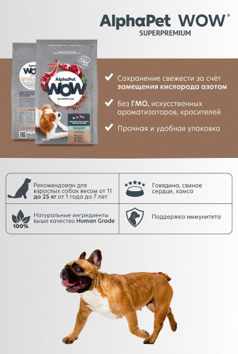 Сухой корм Альфа Пет WOW  для собак мелких пород чувств. пищев. с Ягненком и бурым рисом 900г