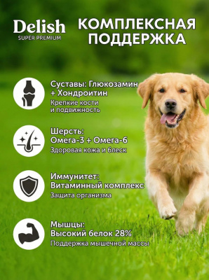 Сухой корм Delish Super Premium для собак средних и крупных пород Баранина с рисом, 2кг