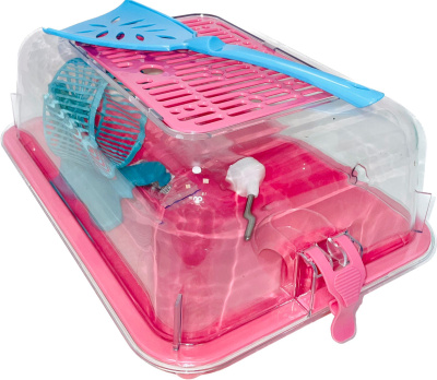 Клетка-террариум Зооэкспресс, для грызунов с пласт. дверкой и компл., 42х30,5х22, большой, розовый