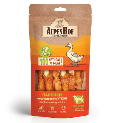 АльпенХоф A531 Лакомство для средних и крупных собак Жевательные палочки с уткой 80г