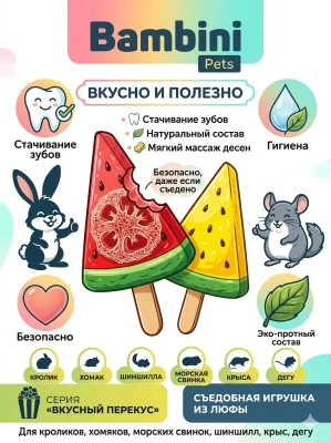 Игрушка Bambini Pets для грызунов "Мороженое фруктовый лед" из люфы