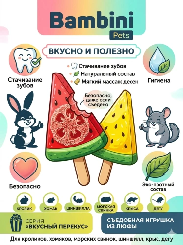 Игрушка Bambini Pets для грызунов "Мороженое фруктовый лед" из люфы