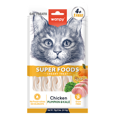  Лакомство для кошек «нежное пюре» из курицы с тыквой и кейлом 70 г Wanpy Cat 