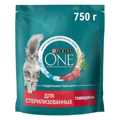 Сухой корм Purina ONE для стерилизованных кошек и котов, с высоким содержанием говядины, 750 г