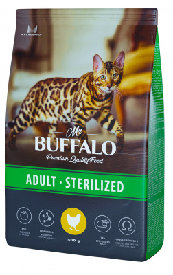 Mr.Buffalo Adult Sterilized Корм сухой с курицей для стерилизованных кошек 400г