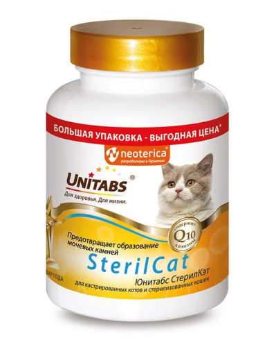 Экопром U3022 Юнитабс SterilCat с Q10 Витамины д/кастрированных котов и стерилизованных кошек 200таб
