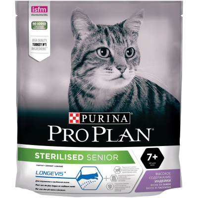Purina PRO PLAN STERILISED Сухой корм для стерилизованных кошек и кастрированных котов 7+, с индейкой, 400 г