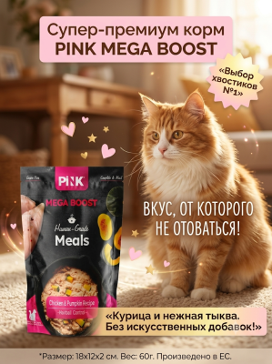 Влажный корм для кошек Hairball control Курица с тыквой, 60г. Pink MEGA BOOST
