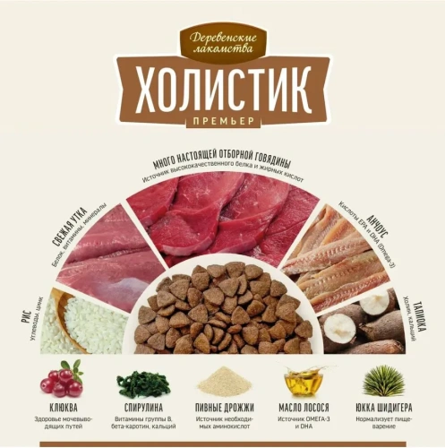 Сухой корм Деревенские лакомства Холистик Премьер для стерилизованных кошек с говядиной 2 кг