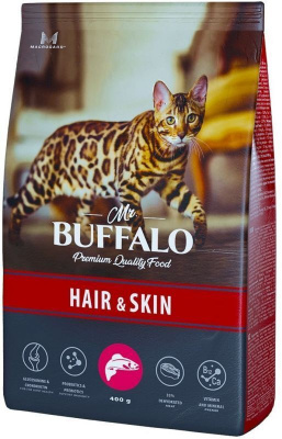 Mr.Buffalo Adult Hair & skin Сухой корм с лососем для красивой кожи и шерсти у кошек 400г