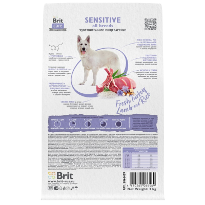 Сухой корм Брит Care Dog Adult Sensitive Healthy Digestion, для собак Индейка и Ягненок, 3кг