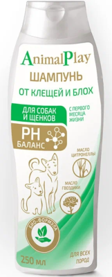 Энимал Плэй Шампунь д/собак и щенков от клещей и блох 250 мл