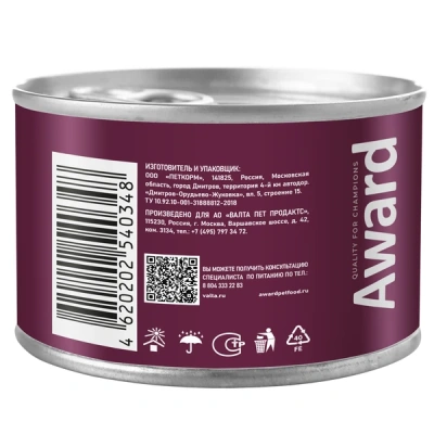 Влажный корм AWARD для взрослых собак паштет из утки с брусникой 200г 