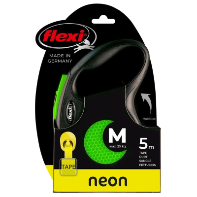 Поводок-рулетка Flexi New Neon tape, размер - M 5м, 25кг, зеленая
